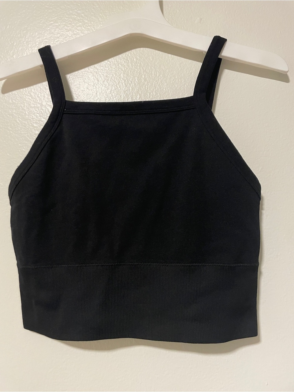 Pro Fit Women Black Square Neck Crop Top Stretch Ribbed Sporty Athletic Tank L